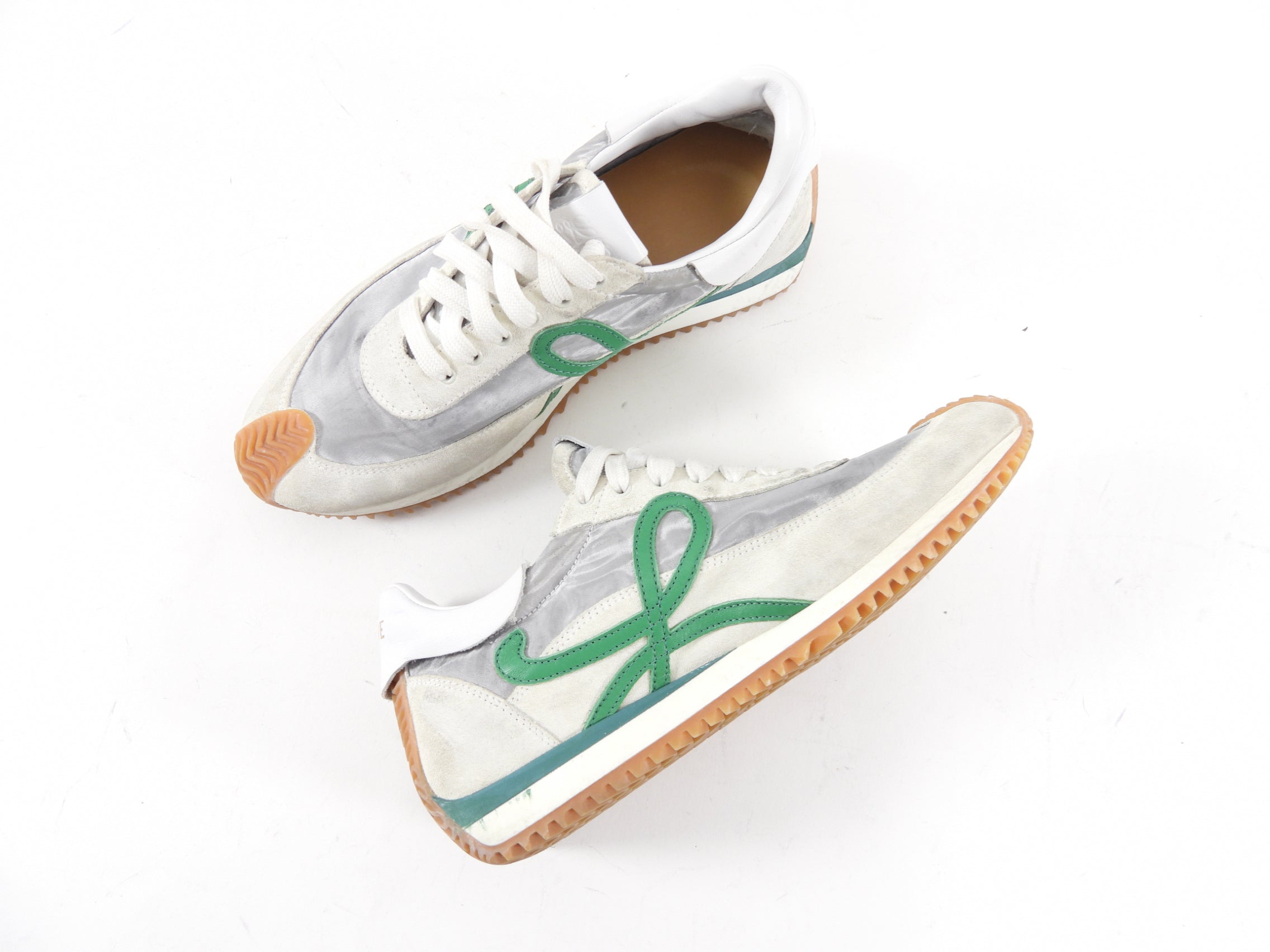 Loewe Green and White Mesh Anagram Flow Runners / Sneakers - 37