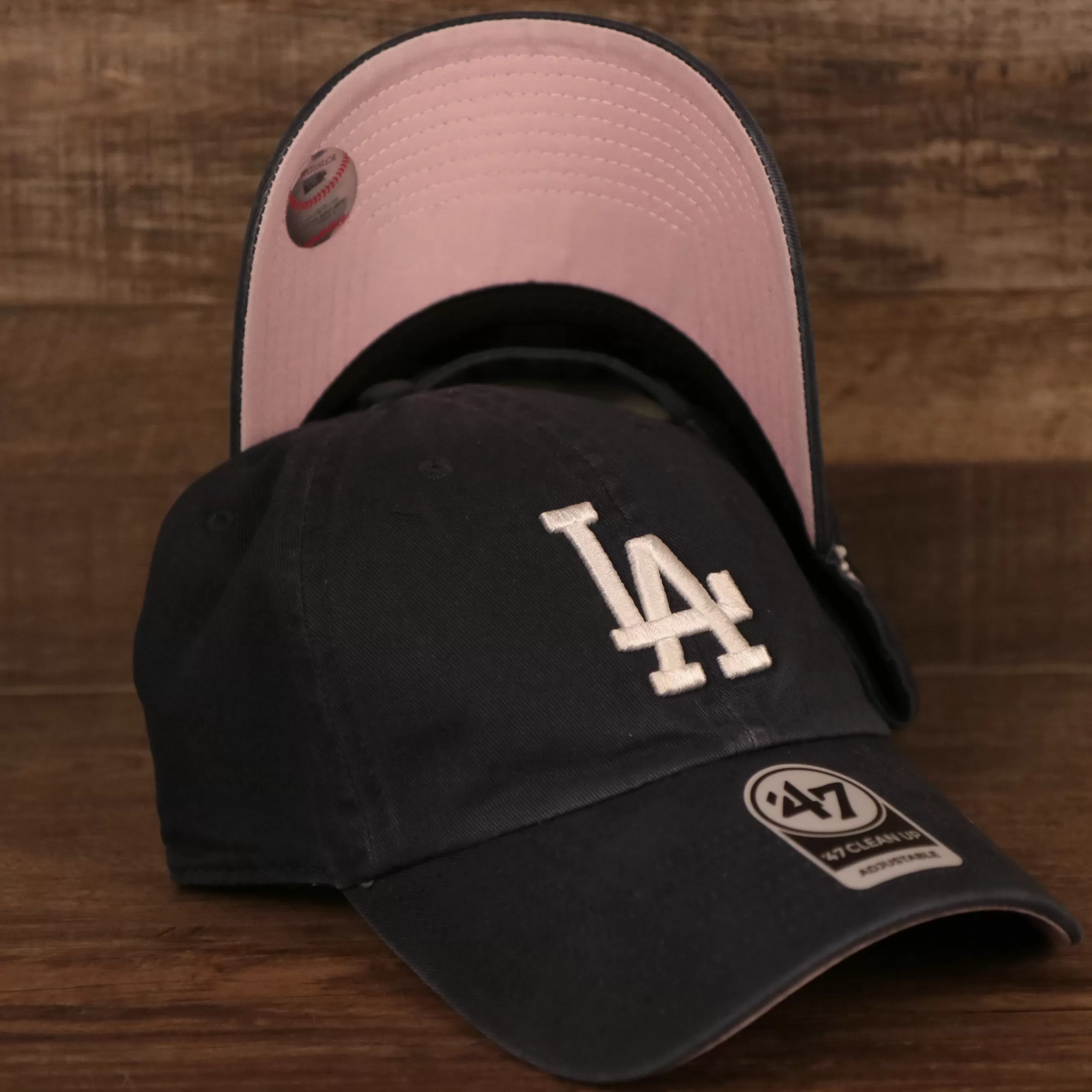 Los Angeles Dodgers Pink Bottom Dad Hat | Navy Blue Adjustable Pink Bottom Ball Cap