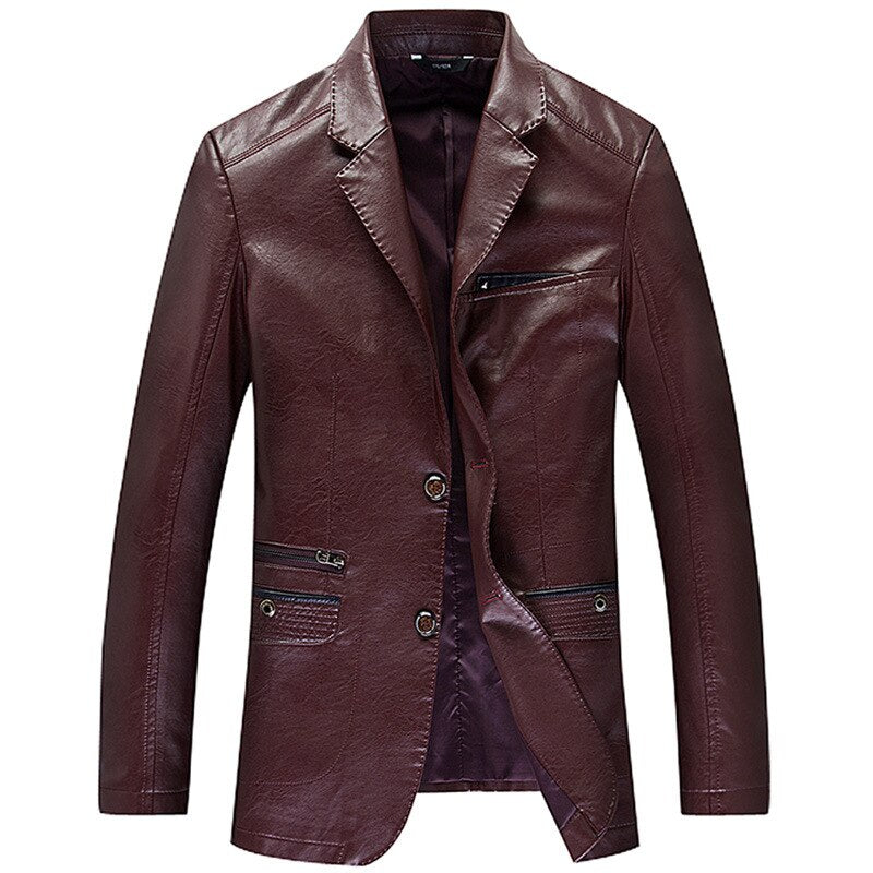 Men's Autumn Leisure Fashion Leather Slim-fit Overcoat Jacket