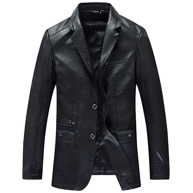 Men's Autumn Leisure Fashion Leather Slim-fit Overcoat Jacket