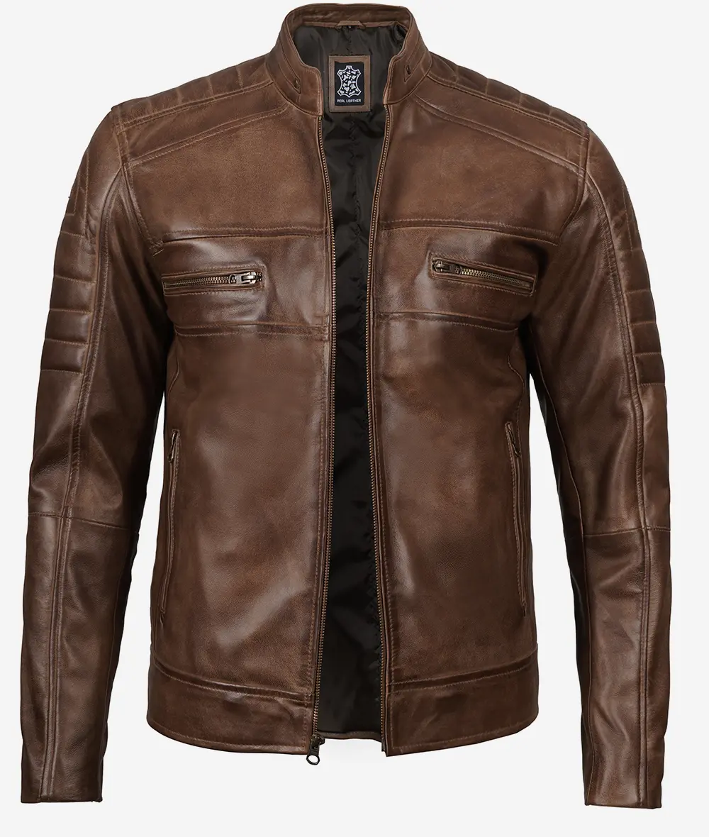 Mens Coffee Brown Biker Leather Jacket 