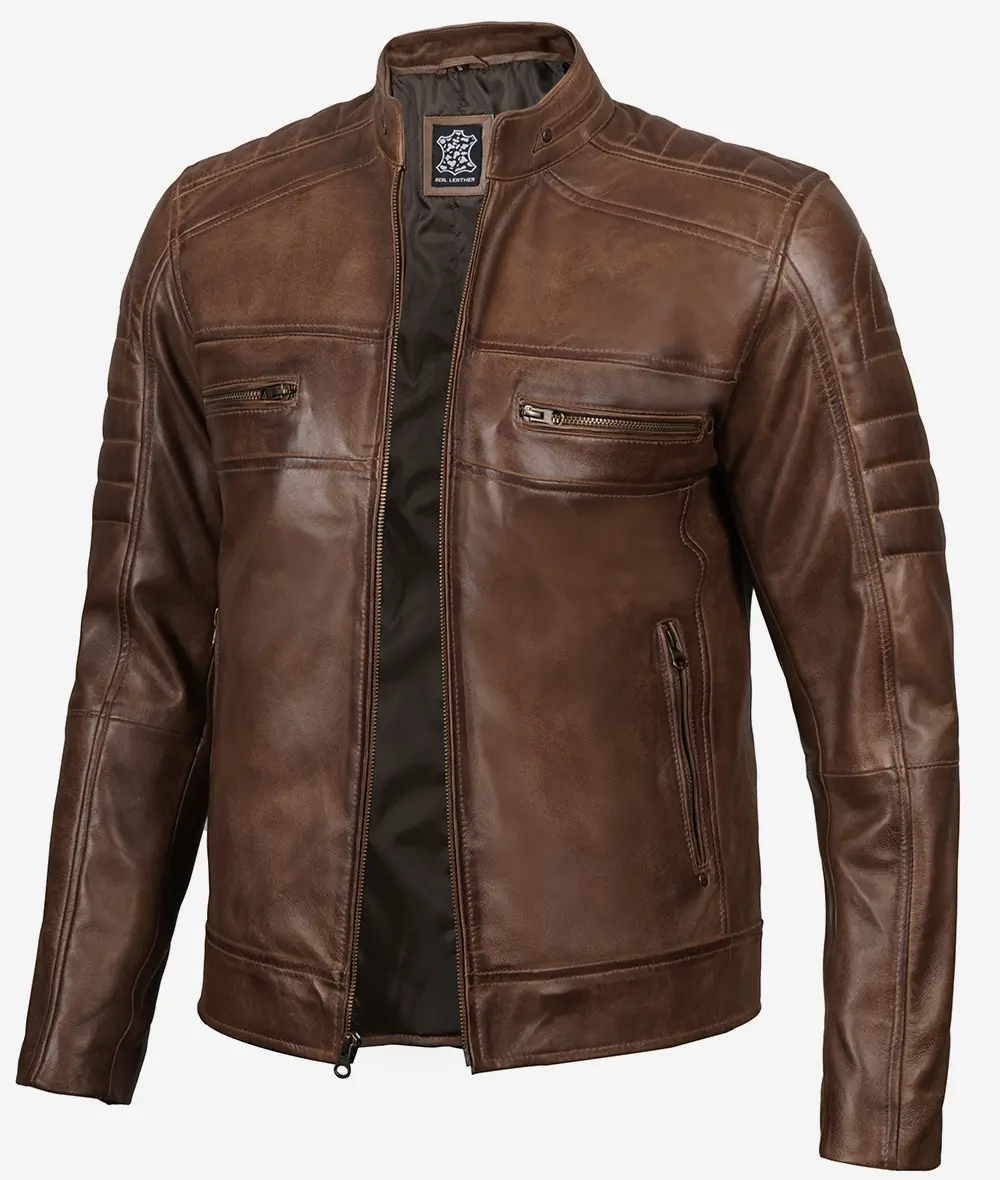 Mens Coffee Brown Biker Leather Jacket 