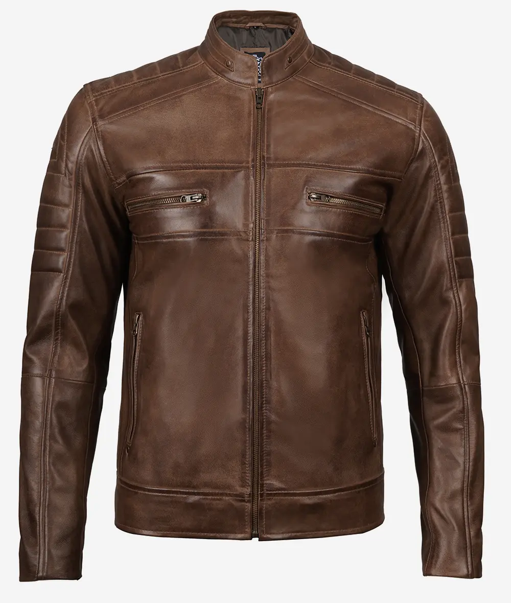 Mens Coffee Brown Biker Leather Jacket 