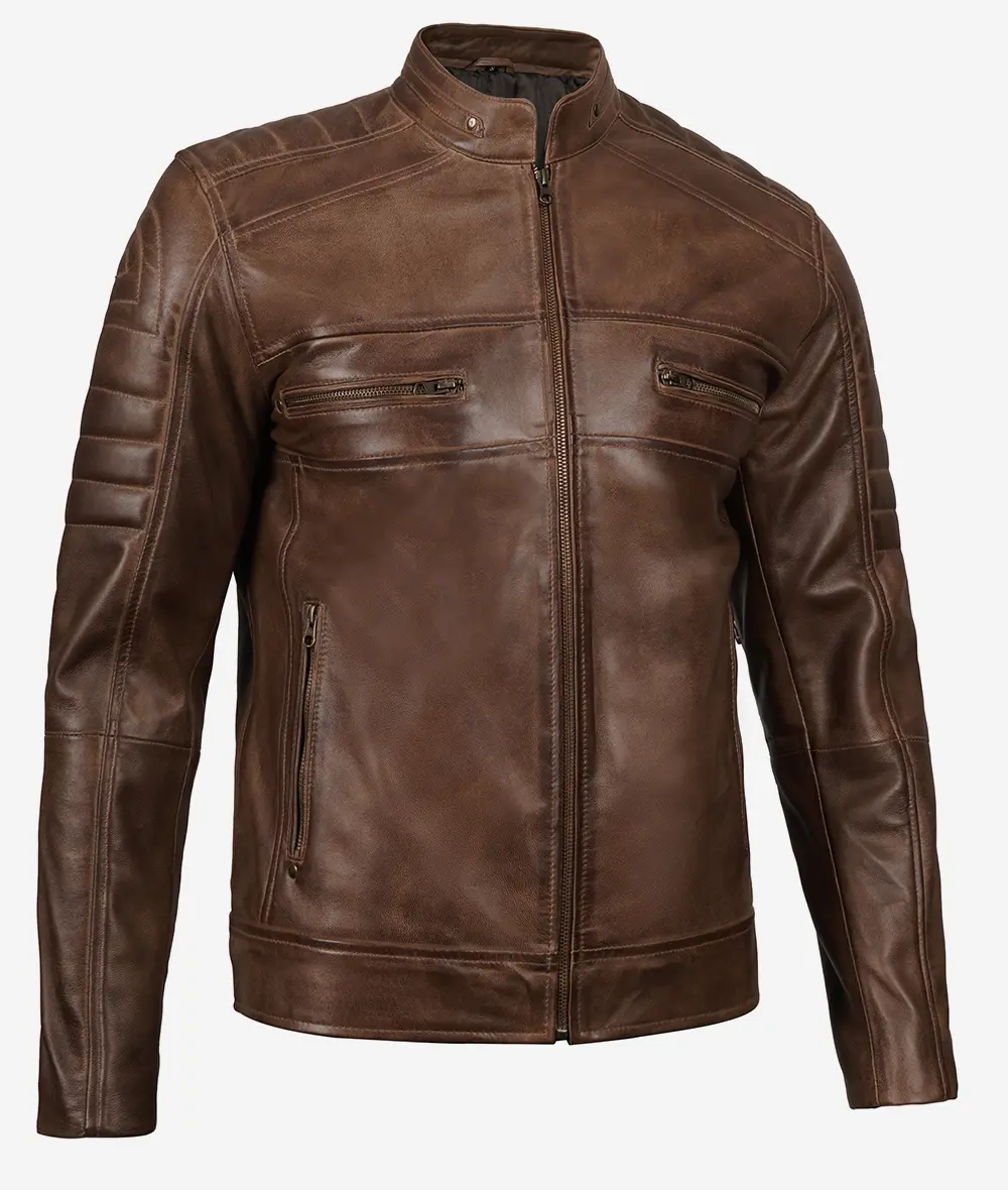 Mens Coffee Brown Biker Leather Jacket 