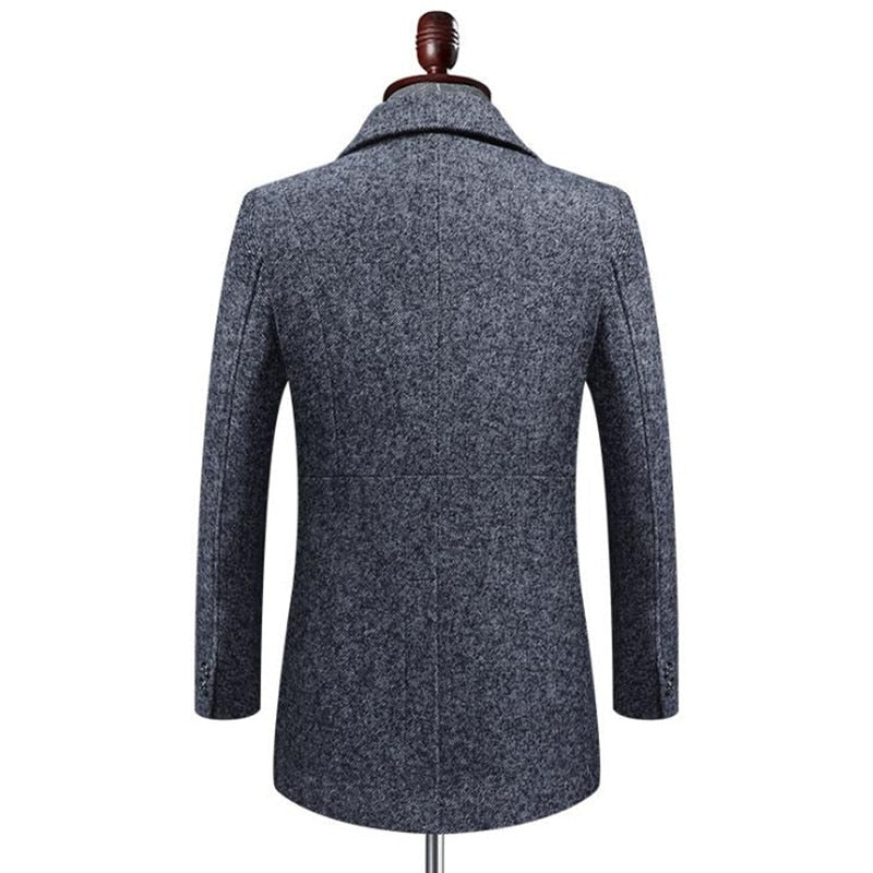 Men's Solid Mandarin Collor Outerwear Casual Long Woolen Overcoat