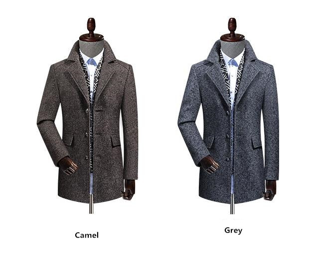 Men's Solid Mandarin Collor Outerwear Casual Long Woolen Overcoat