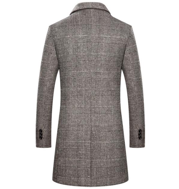 Men's Winter Polyester Casual Slim Plaid Outerwear Trench Overcoat