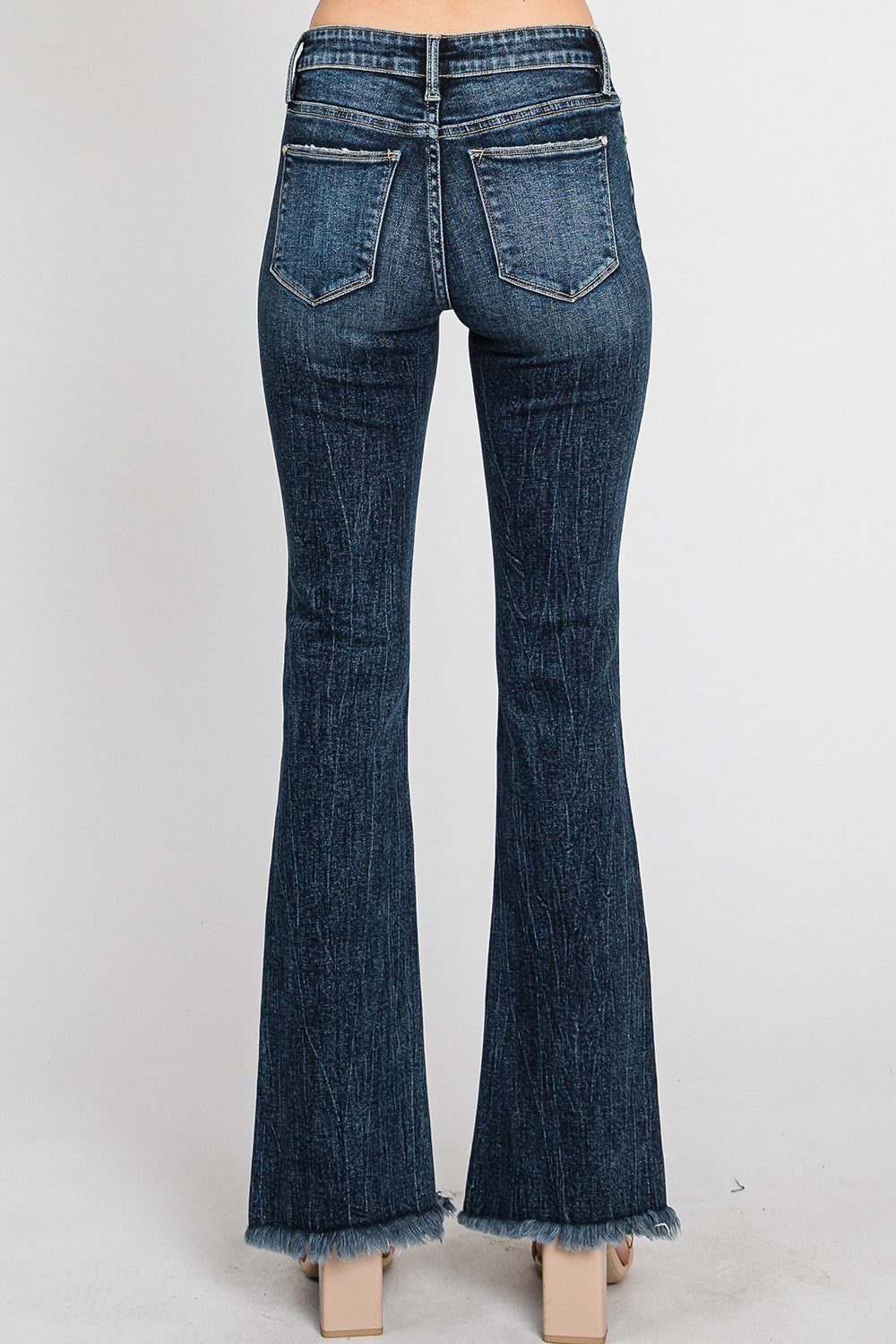 Mid Rise Bootcut Fringe Hem Jeans