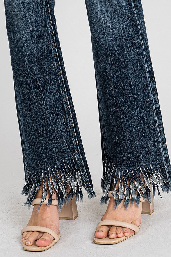 Mid Rise Bootcut Fringe Hem Jeans