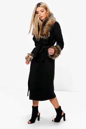 Mya Faux Fur Collar and Cuff Coat