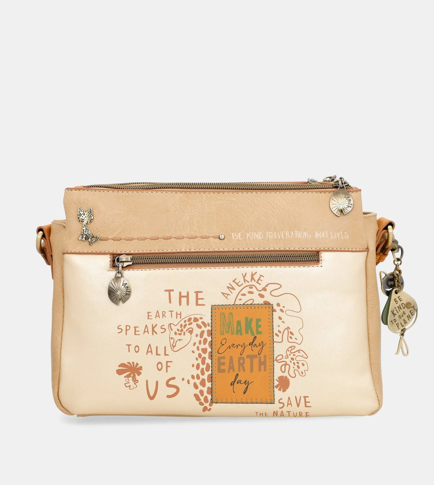 Nature Pachamama golden crossbody bag with three compartments