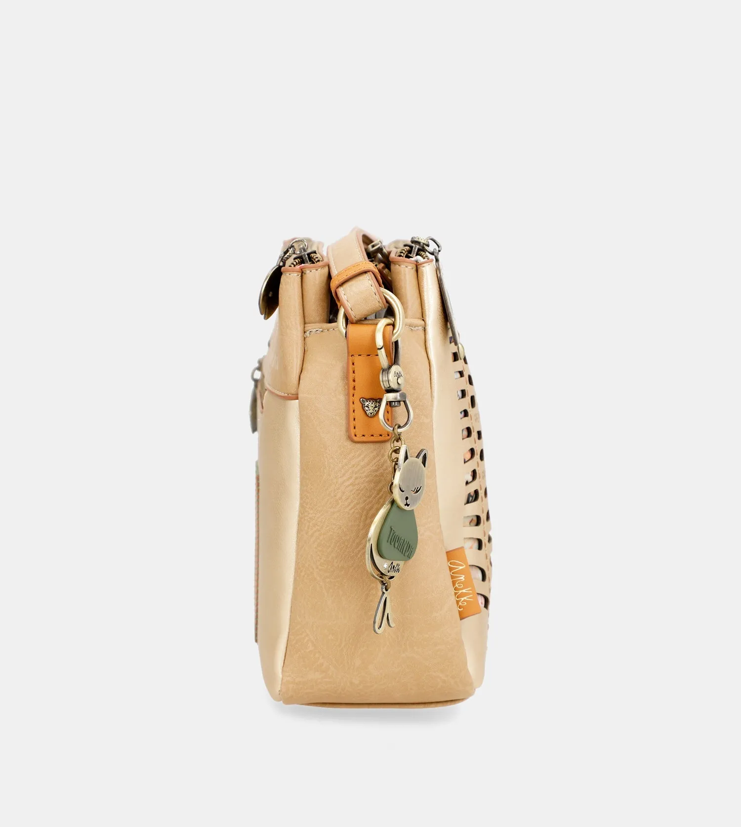 Nature Pachamama golden crossbody bag with three compartments