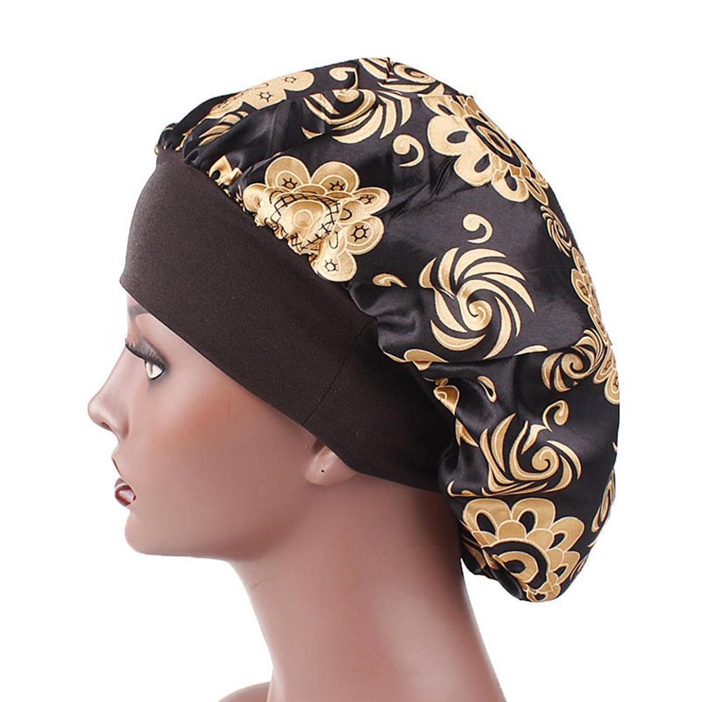 New Ladies Wide-Brimmed Satin Printed Hair Band Sleep Cap Hat