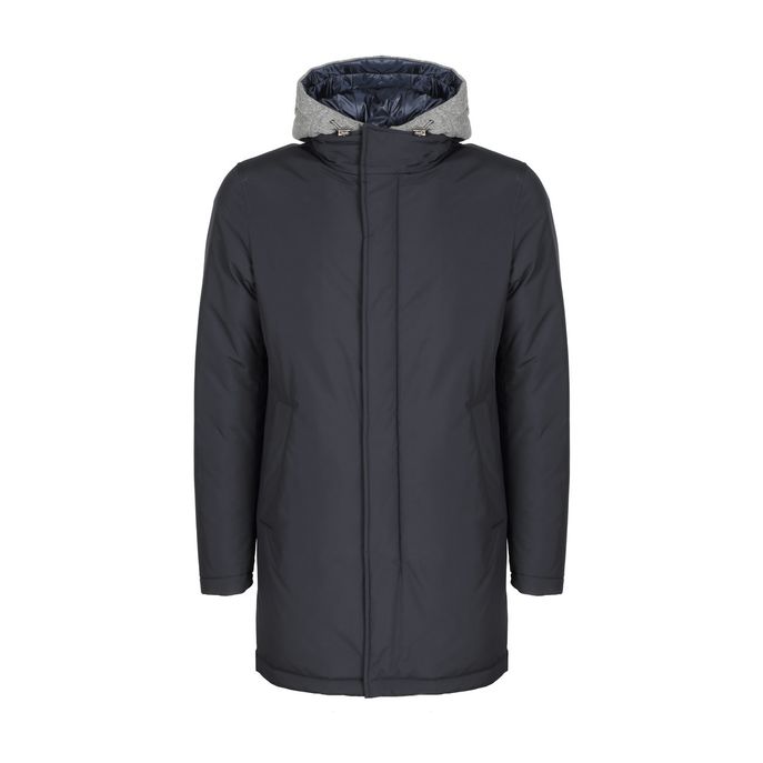 NYLON PARKA IN DOUBLE FABRIC WITH DETACHABLE HOOD Man Navy Grey