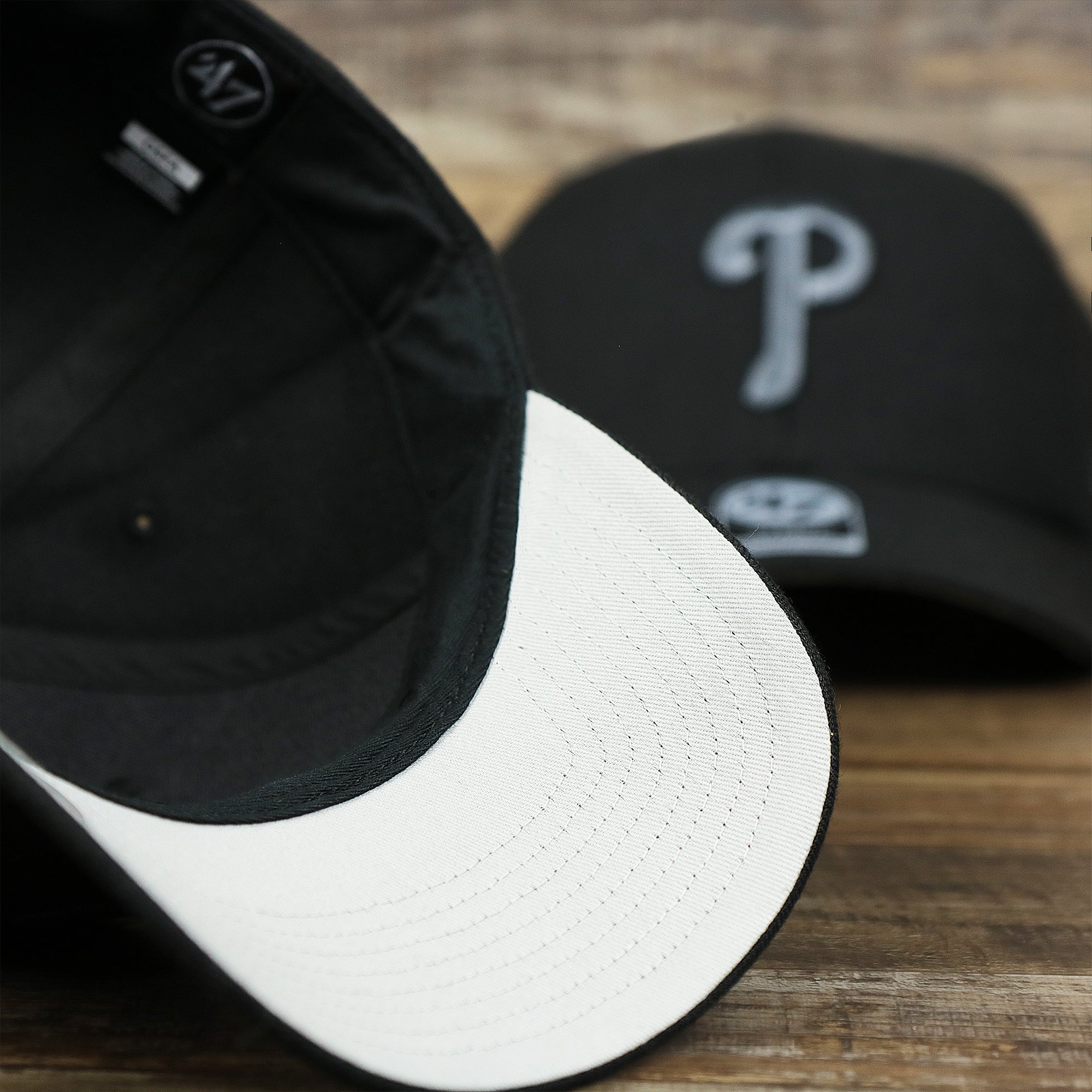 Philadelphia Phillies Gray Logo Gray Bottom Wool Dad Hat | Black Wool Dad Hat