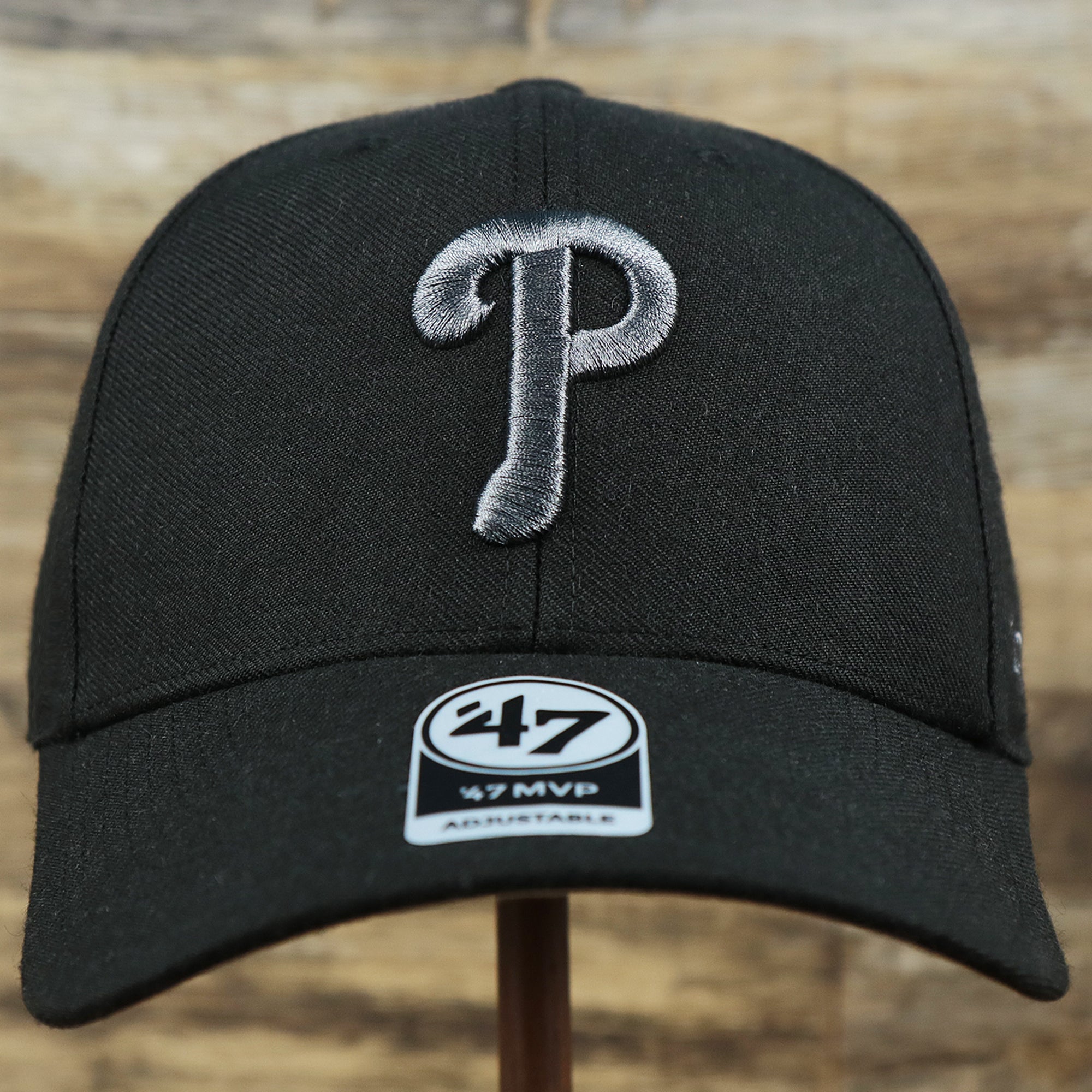 Philadelphia Phillies Gray Logo Gray Bottom Wool Dad Hat | Black Wool Dad Hat