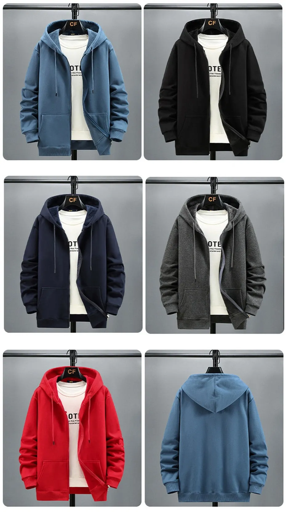 Plain Color Fleece Zipper Hoodie