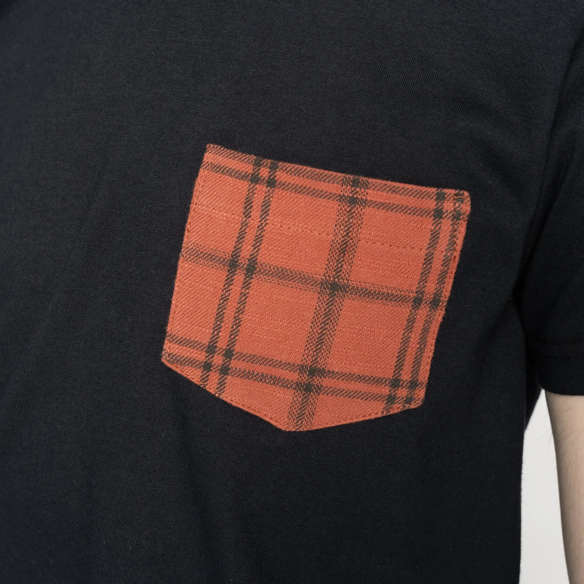 Pocket Tee - Black - Big Slub Vintage Flannel - Red