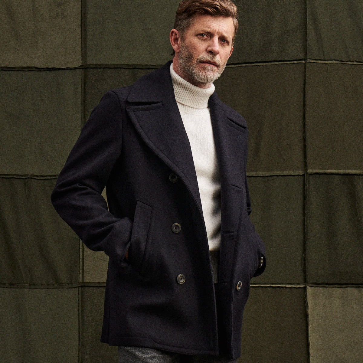 Private White VC - Melton Peacoat in Navy