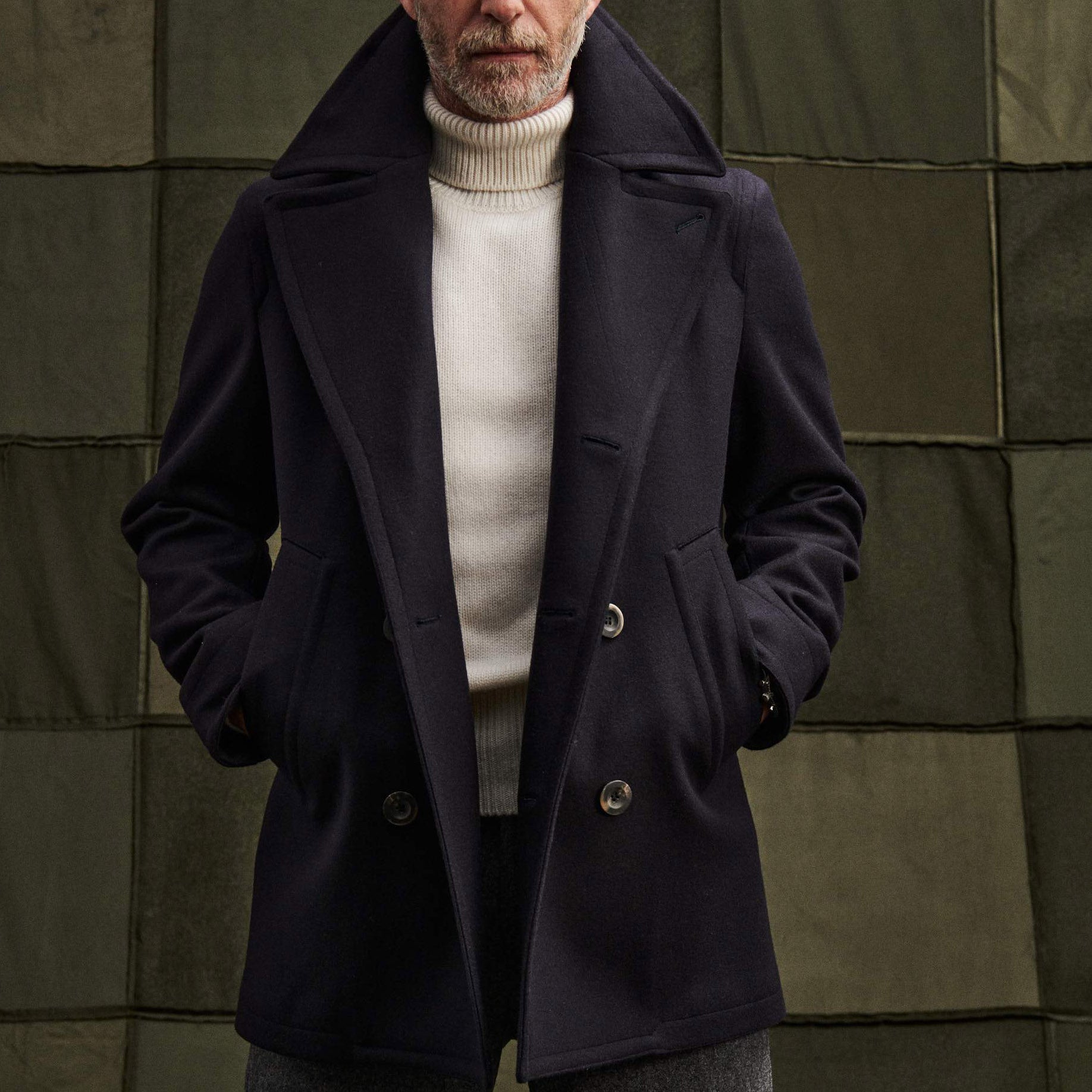 Private White VC - Melton Peacoat in Navy