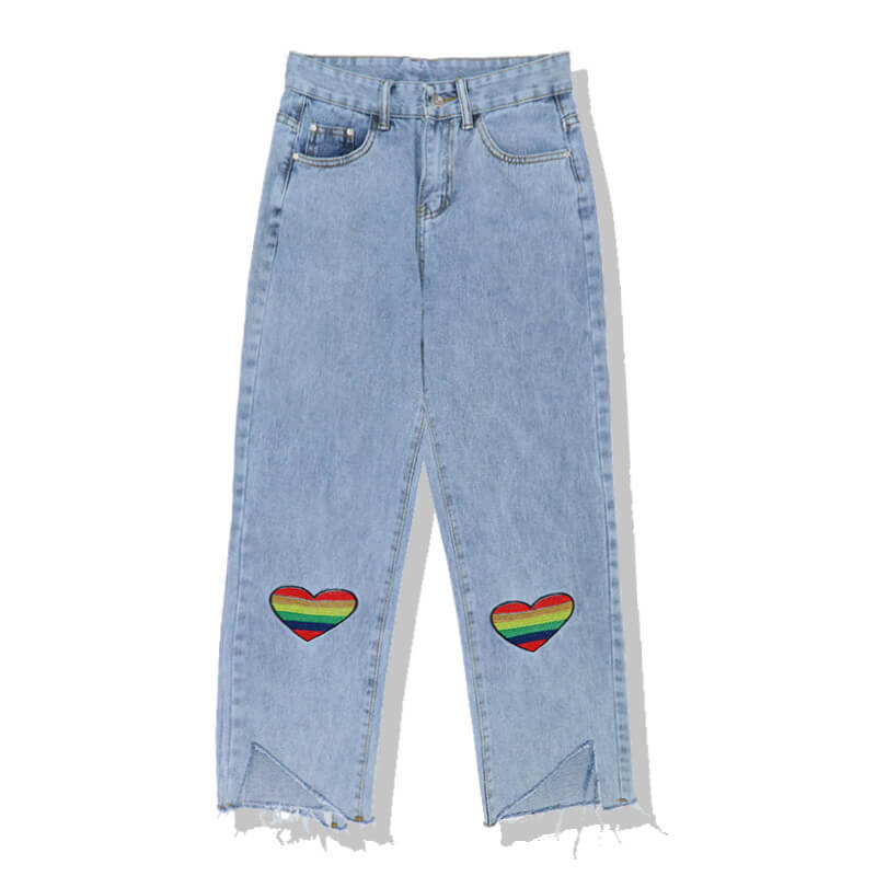 RAINBOW LOVE EMBROIDERY JEANS BY63140