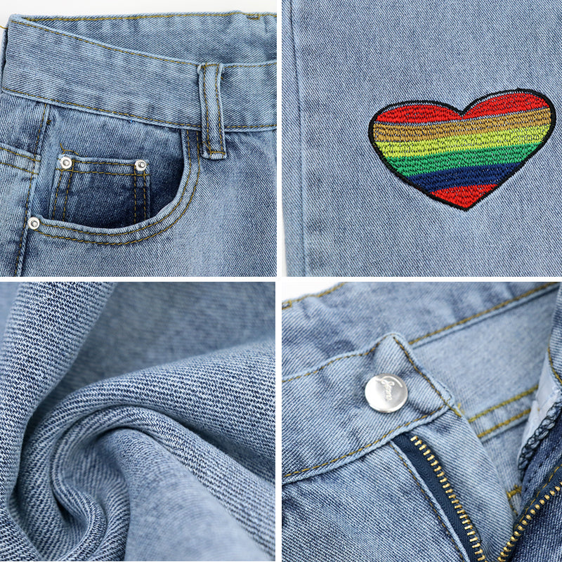 RAINBOW LOVE EMBROIDERY JEANS BY63140