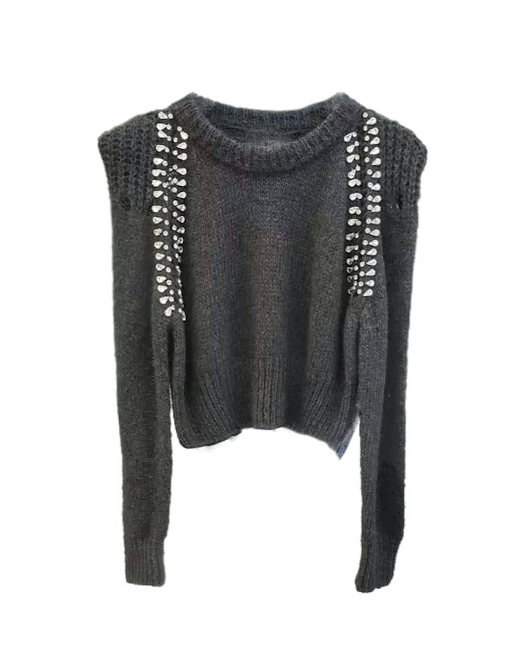 Rhinestone Beaded Short Sweater