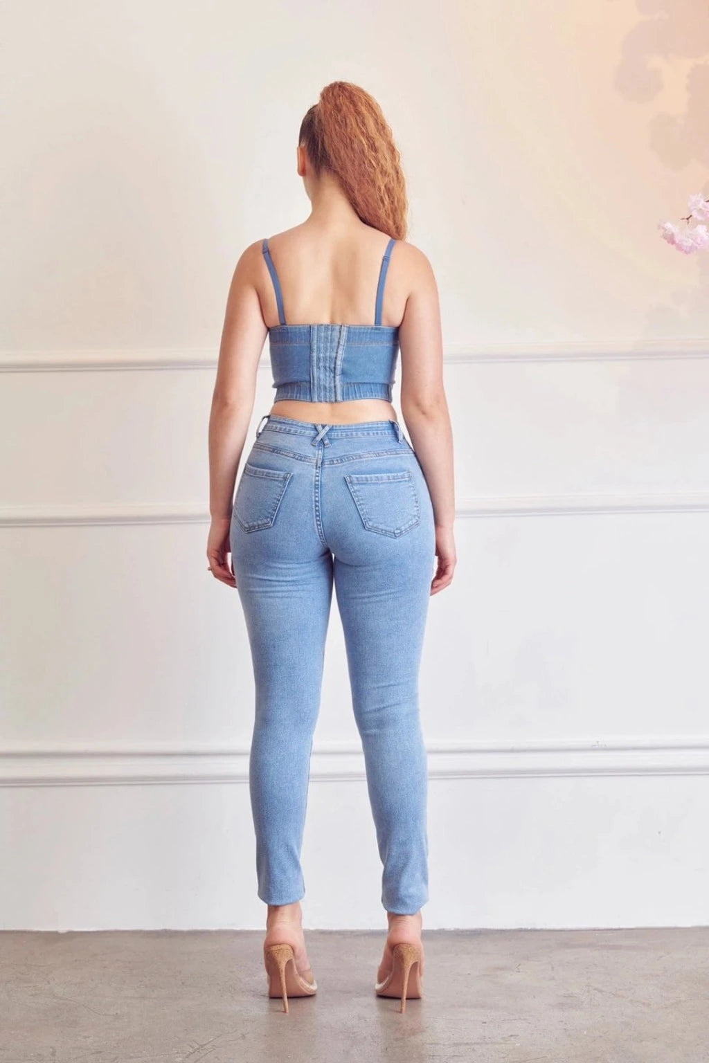 Rhinestone Curvy Stretch Skinny Jeans - Light Blue Wash