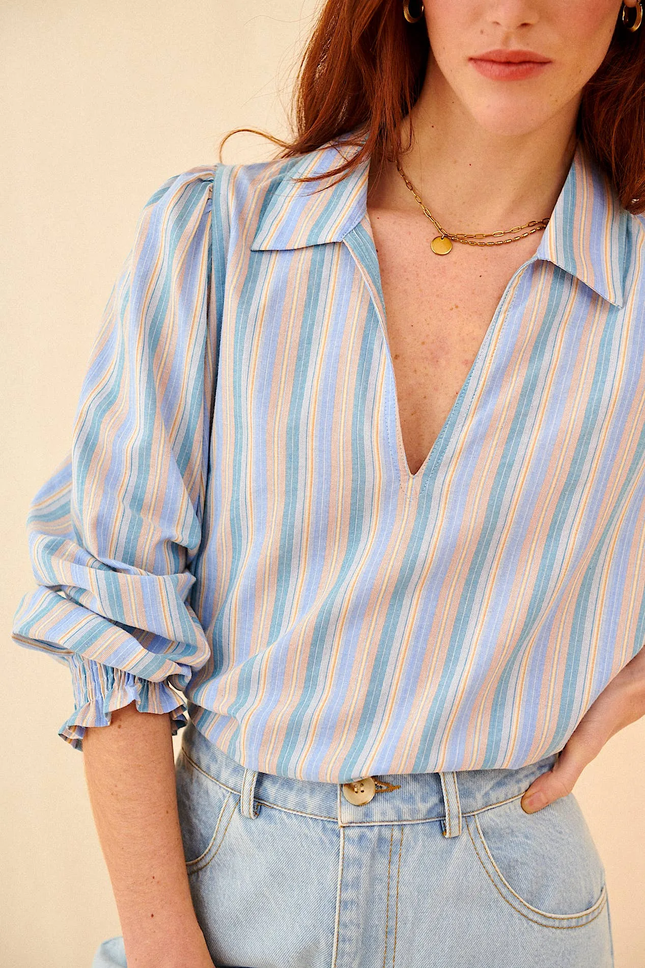 SEA long sleeve striped blouse: S