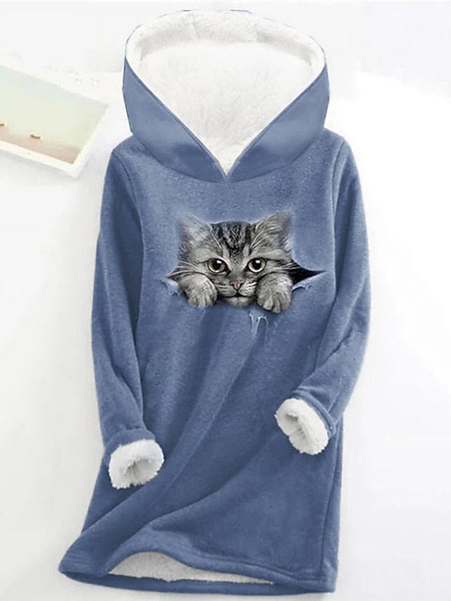 Sherpa Fleece Lined Cat and Butterfly Zip-Up Hoodie Sweatshirt