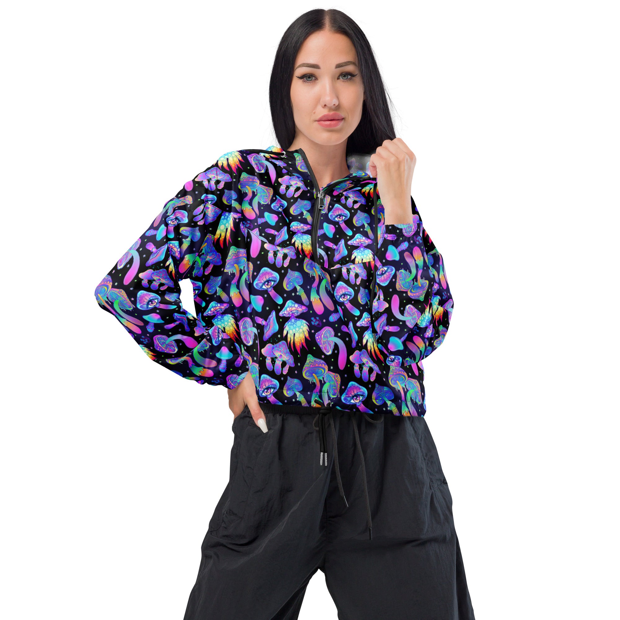 Shroomin Black Cropped Windbreaker