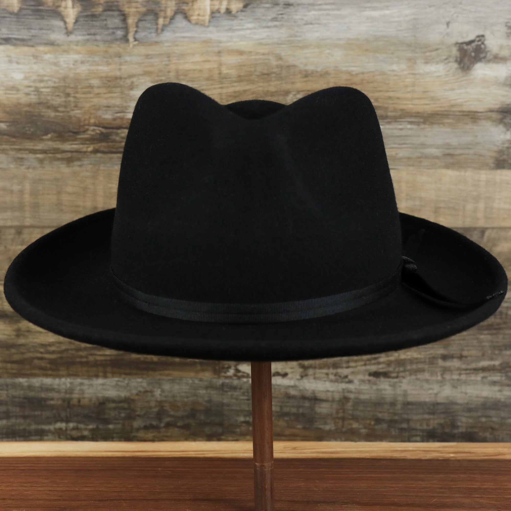 Small Brim Folded Edge Black Fedora Hat with Black Wool Interior | Jack and Arrow 100% Australian Wool