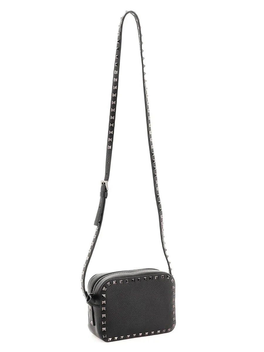 Small Rockstud Grainy Leather Crossbody Bag in Black