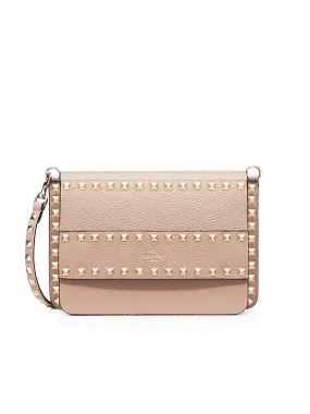 Small Rockstud Grainy Leather Crossbody Bag in Poudre