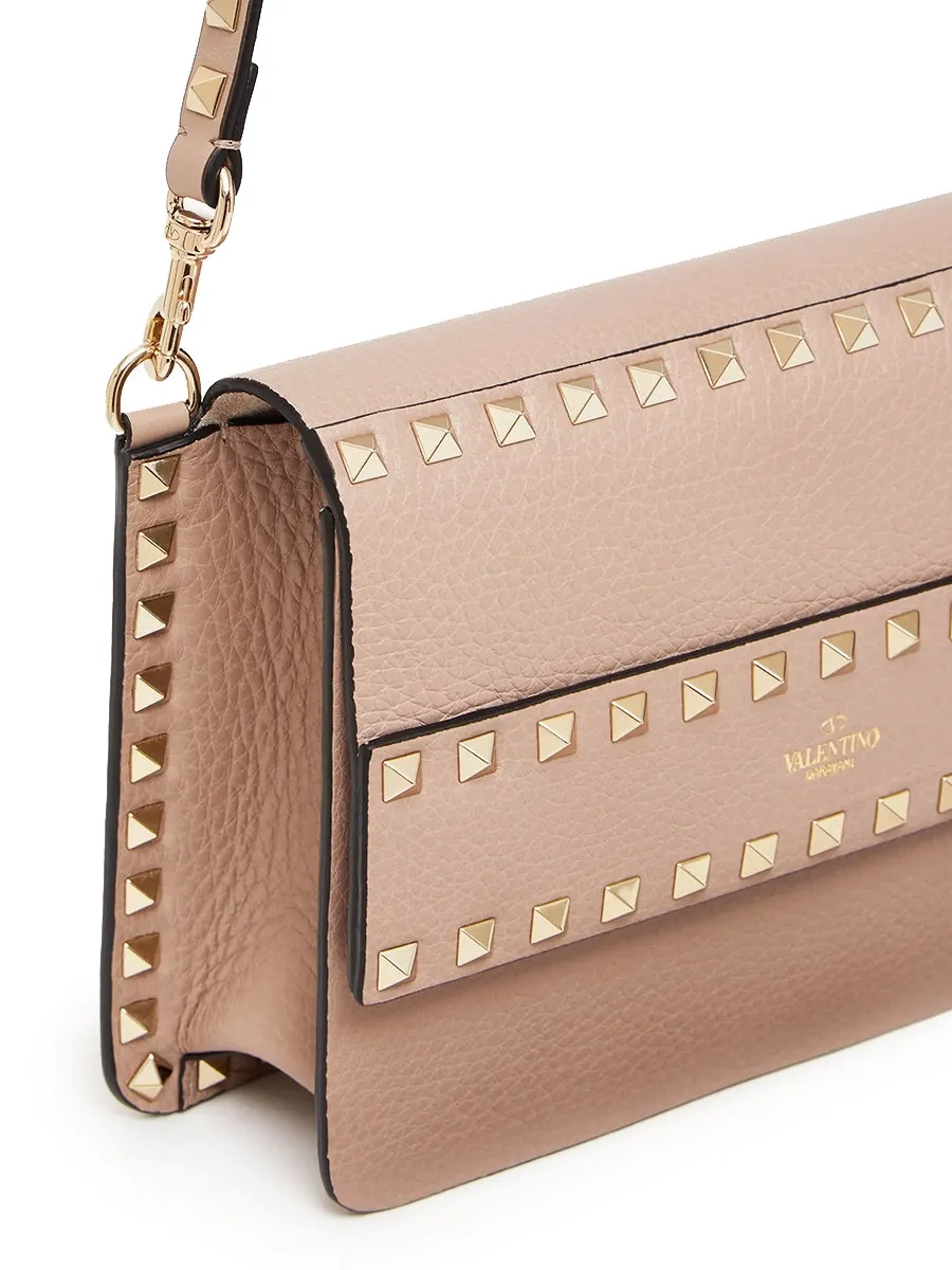 Small Rockstud Grainy Leather Crossbody Bag in Poudre