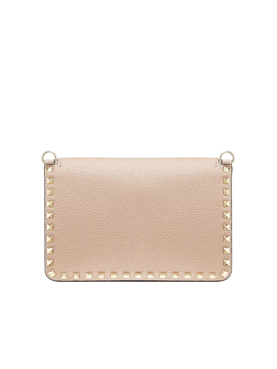 Small Rockstud Grainy Leather Crossbody Bag in Poudre