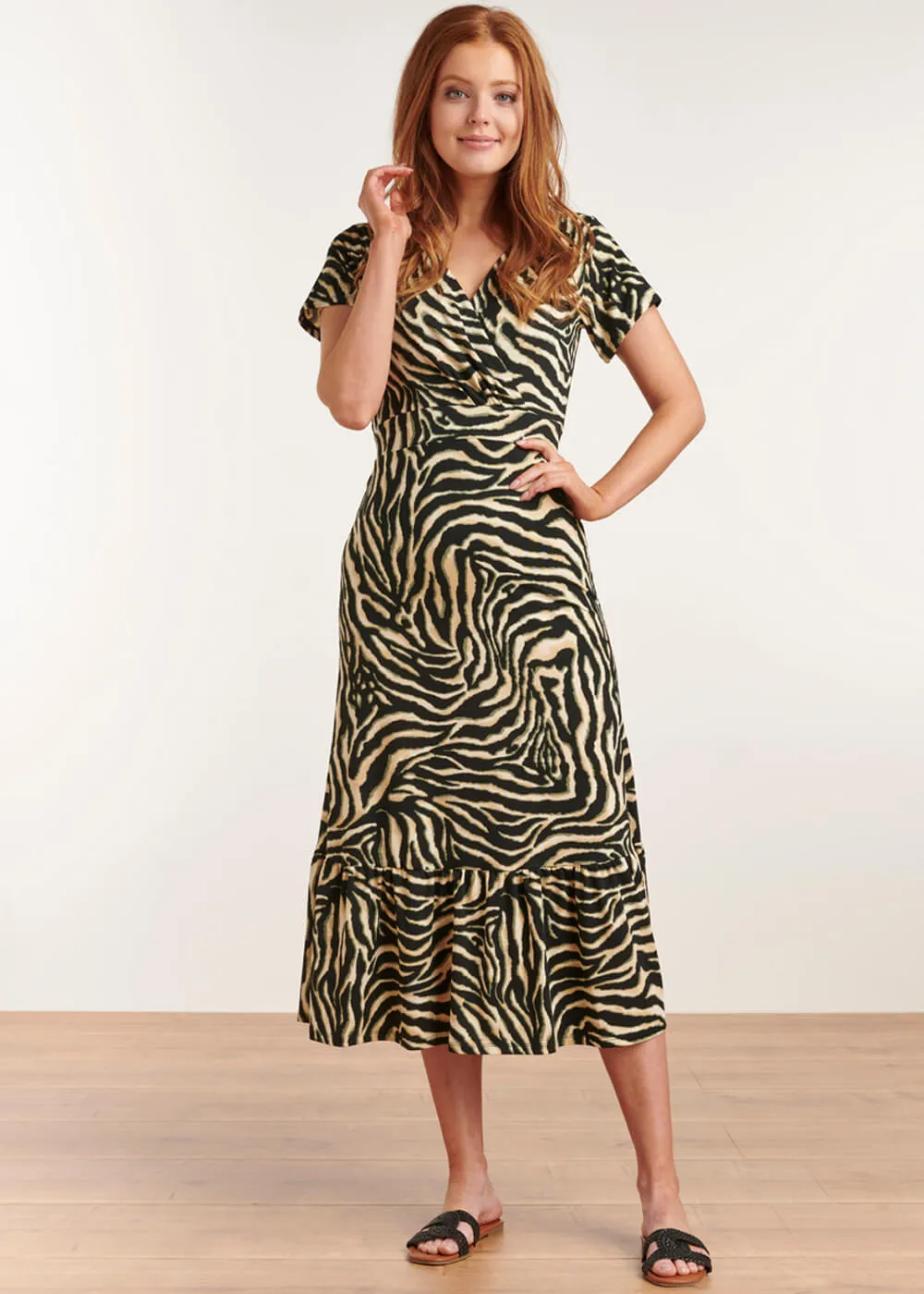 Smashed Lemon Counting Zebra Stripes 70's Maxi Dress Sand Black