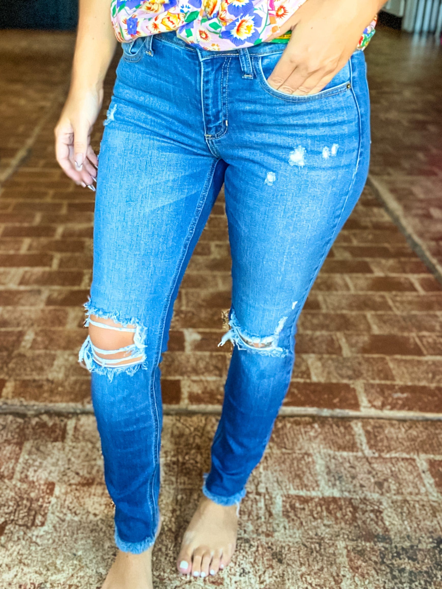 Sneak Peek Mid Rise Distressed Skinny