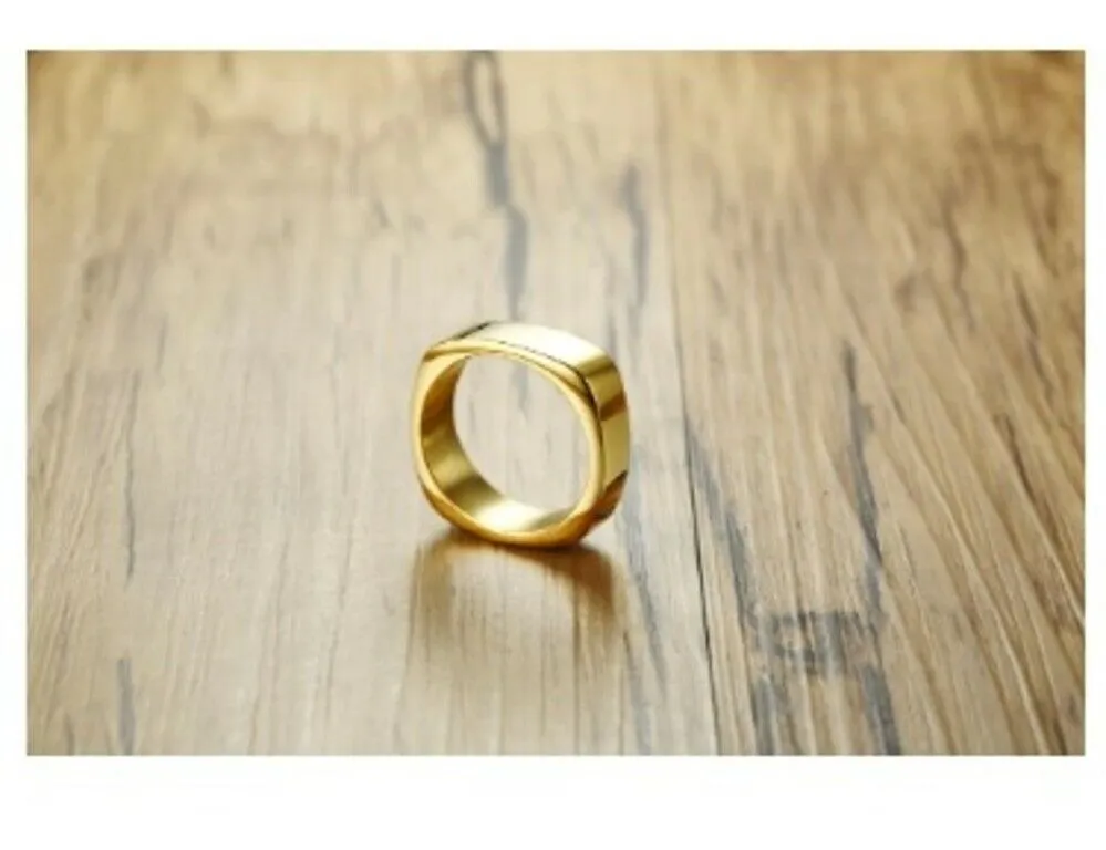 Solid Gold Ring Simple High Polished Comfort fit Square Design SM3