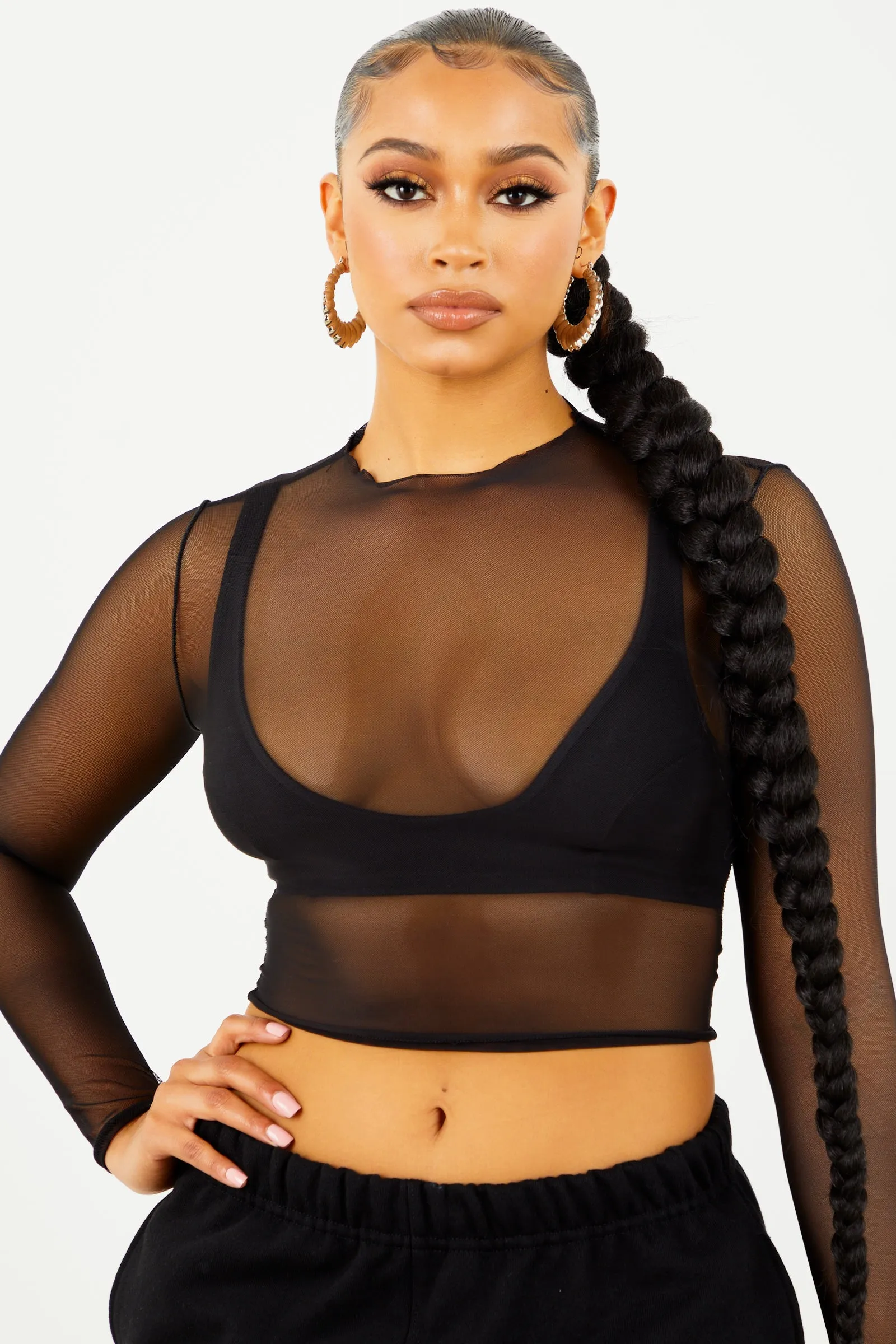 Sorella Black Mesh Long Sleeve Top