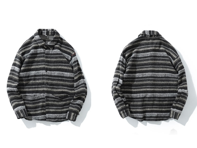 STRIPED OVERSHIRT IN WOOL FLANNEL - GREY