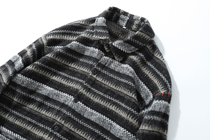 STRIPED OVERSHIRT IN WOOL FLANNEL - GREY