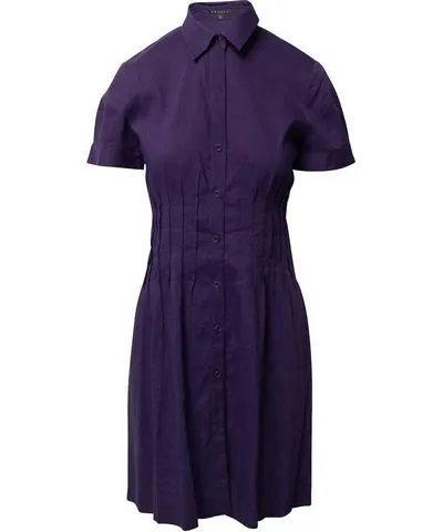 Theory Pleated Waist Dress in Purple Linen