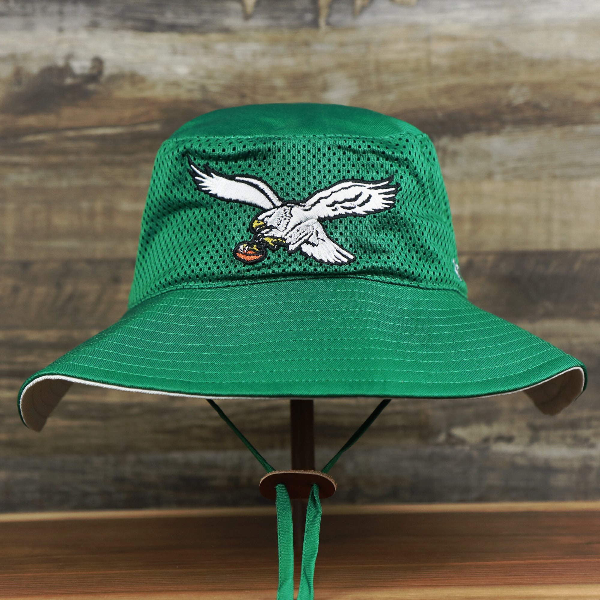 Throwback Philadelphia Eagles 1987 White Eagles Logo Panama Pail Bucket Hat | Kelly Green Bucket Hat