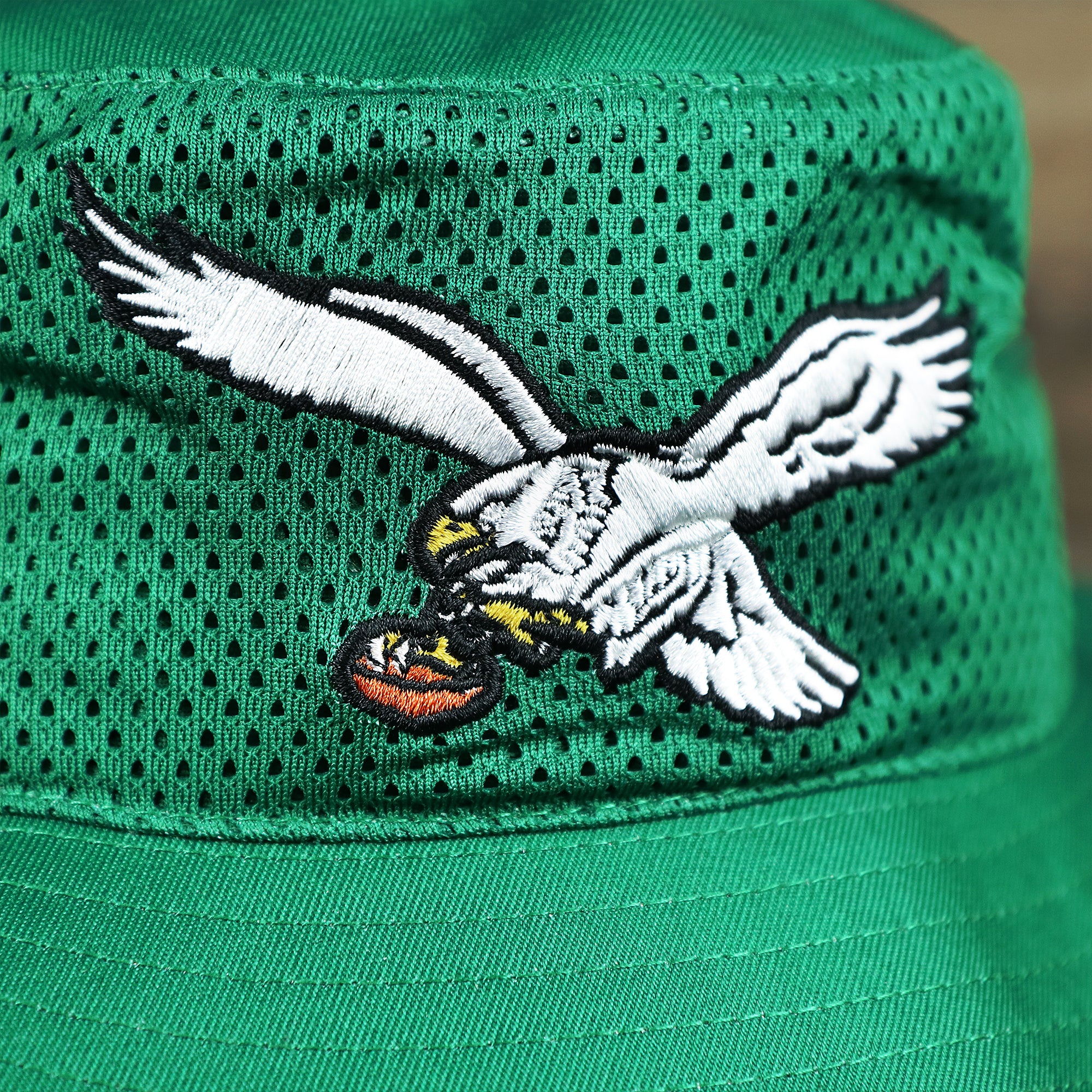 Throwback Philadelphia Eagles 1987 White Eagles Logo Panama Pail Bucket Hat | Kelly Green Bucket Hat