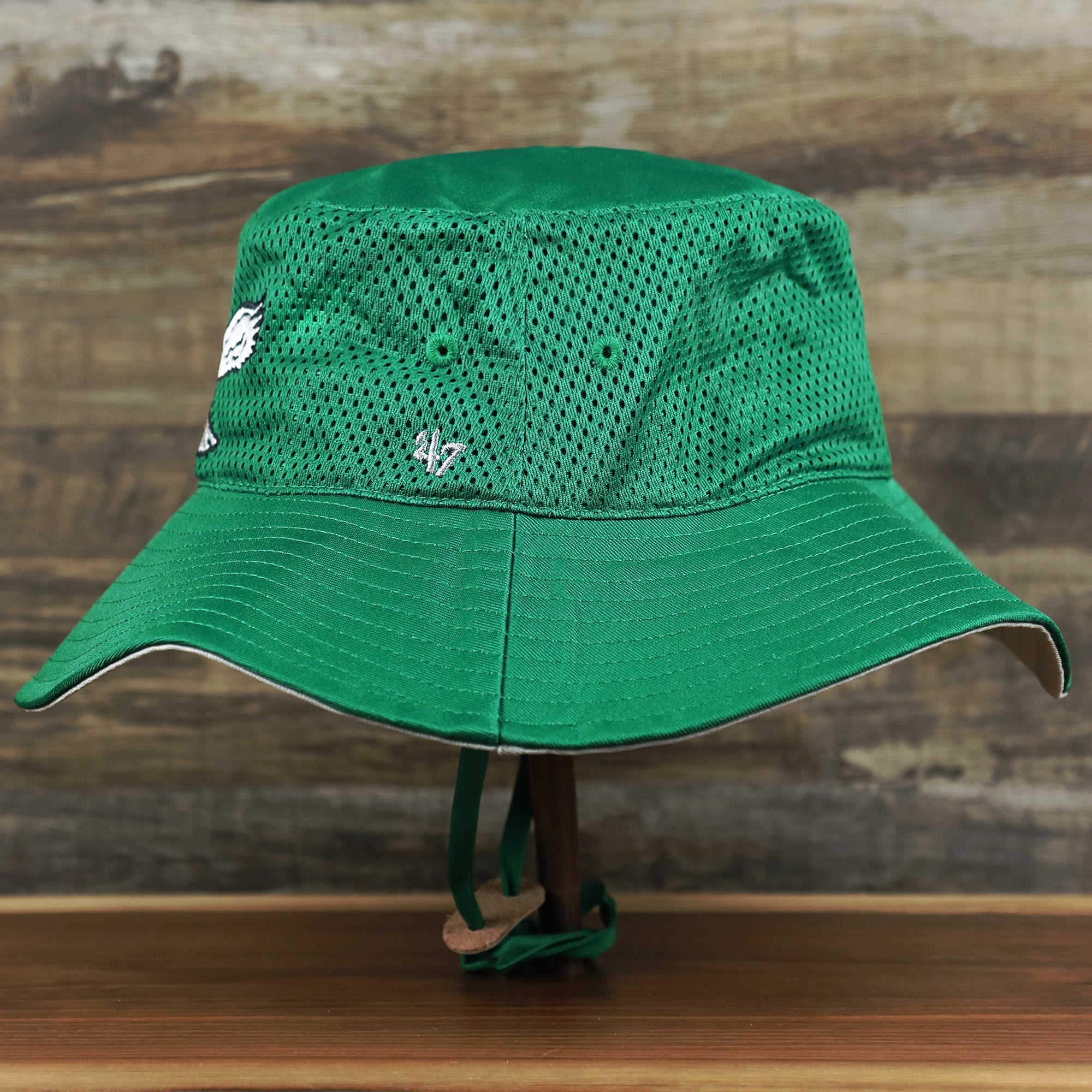 Throwback Philadelphia Eagles 1987 White Eagles Logo Panama Pail Bucket Hat | Kelly Green Bucket Hat