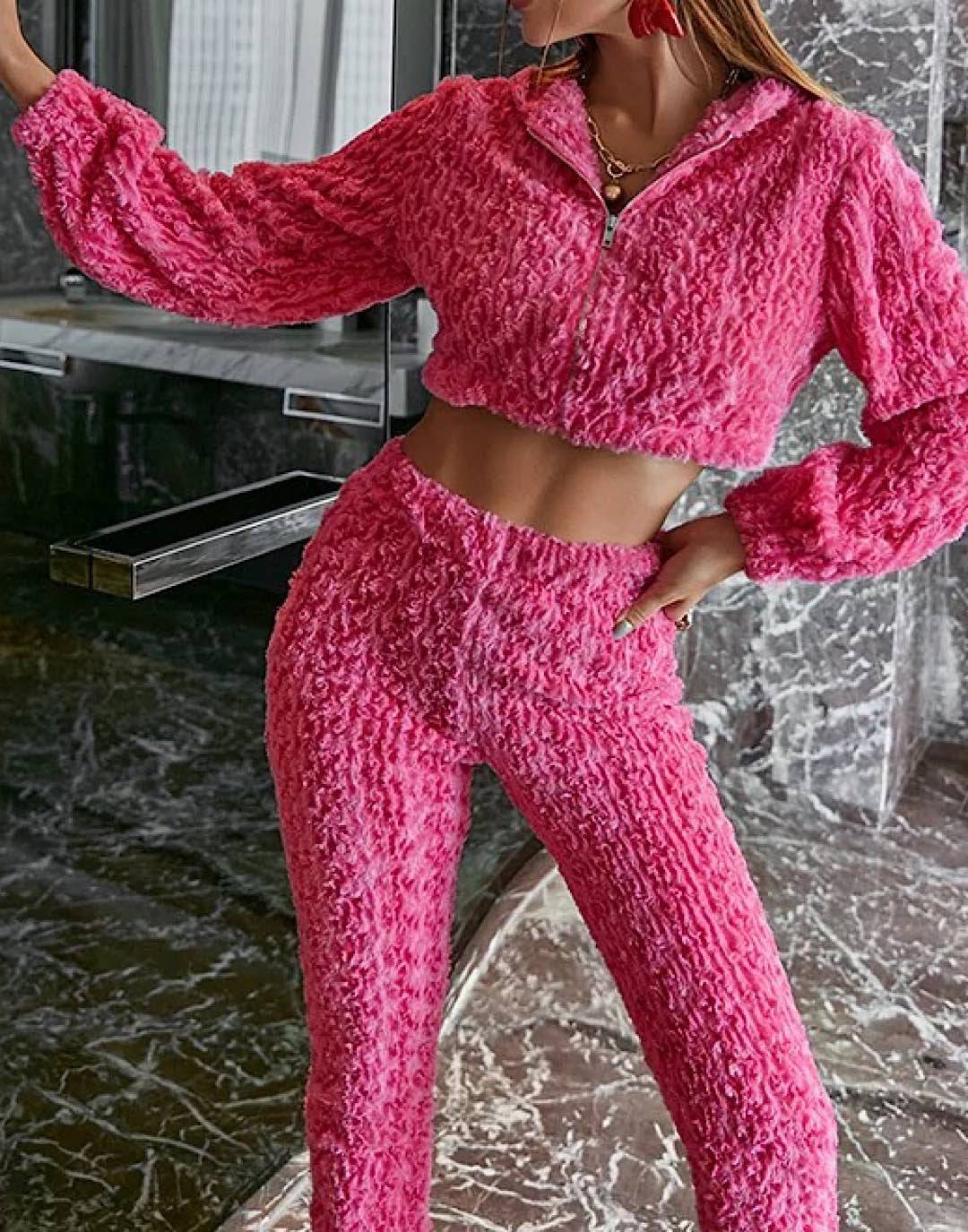 Two Piece Fleece Pants Set In Pink