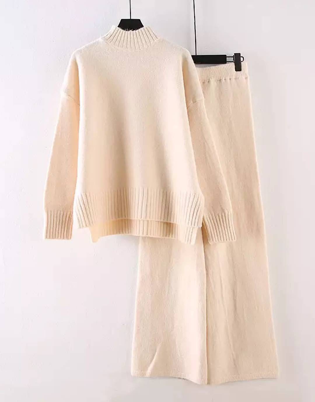 Two Piece Knit Soft Turtleneck Top Pants Set