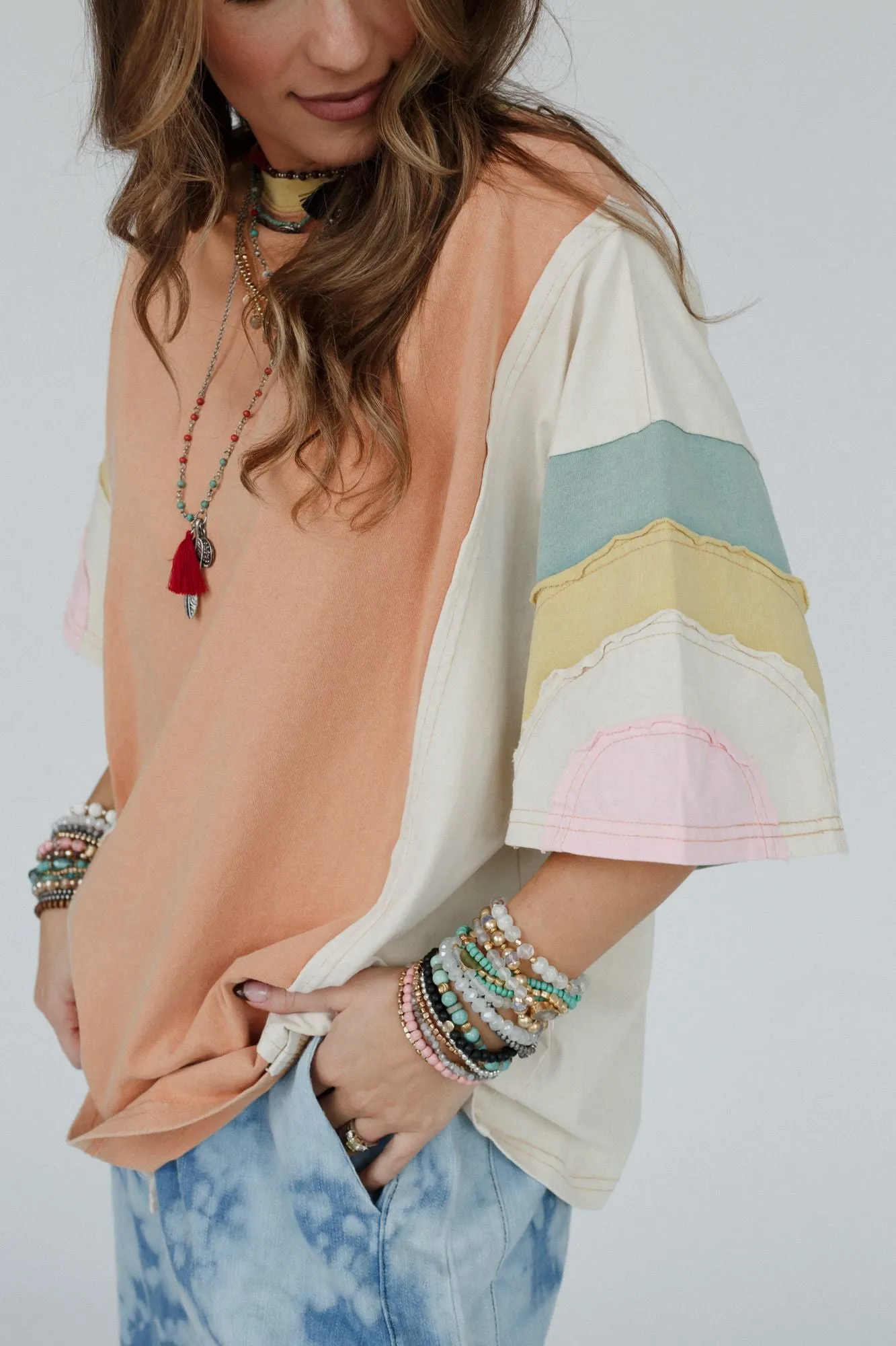 Way Back Color Block Top - Peach