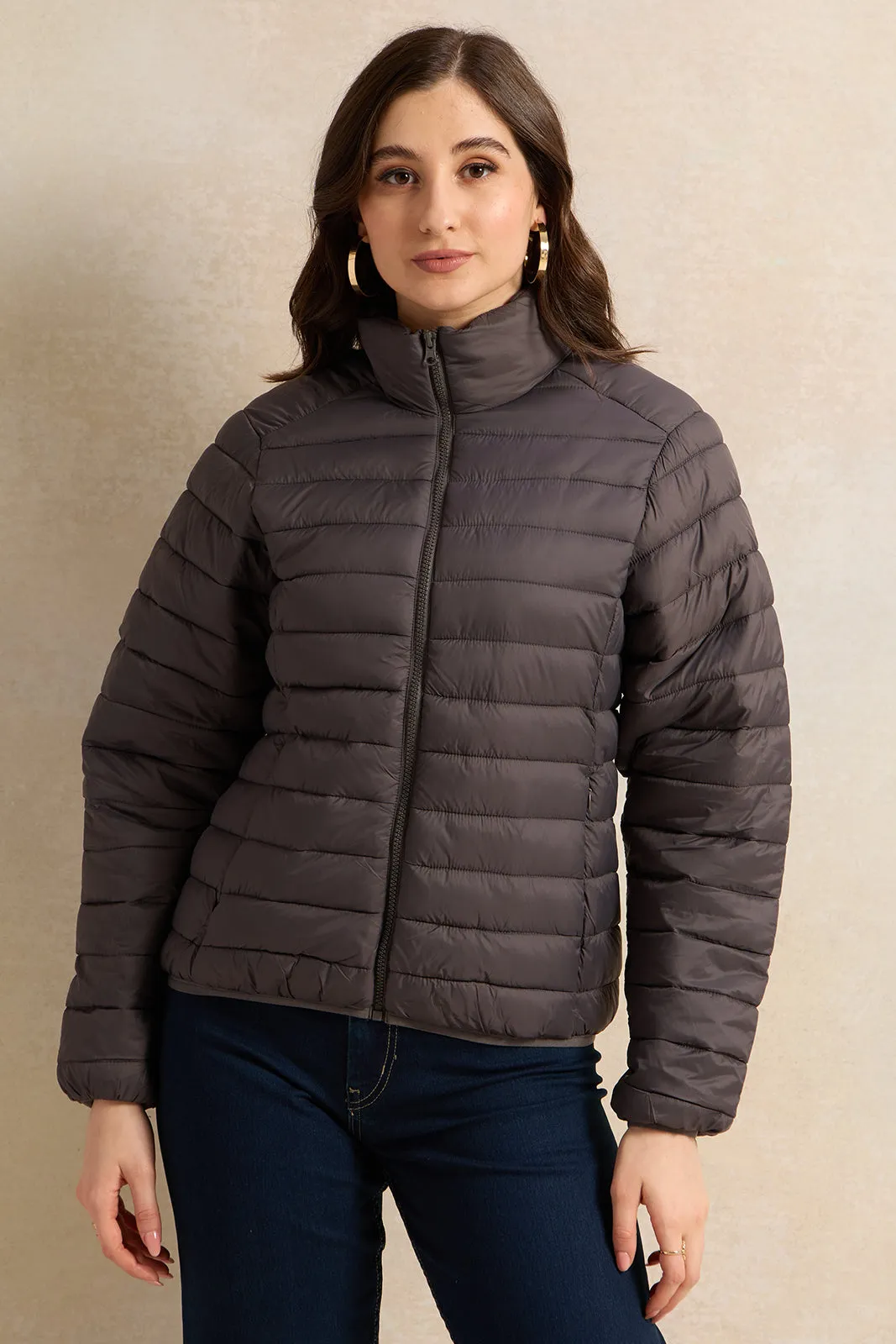 Women Charcoal Textured Jacket